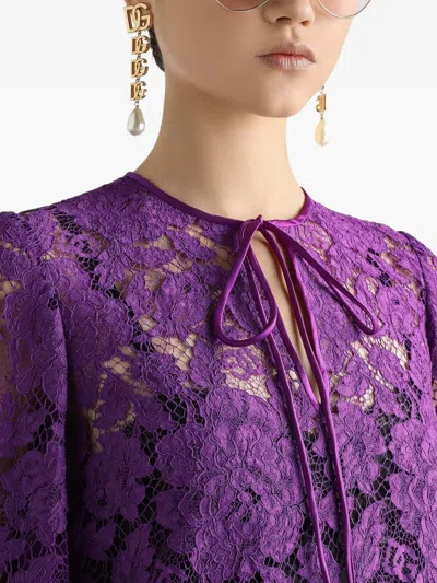 Dolce & Gabbana Cordonetto Lace Short Dress In Purple