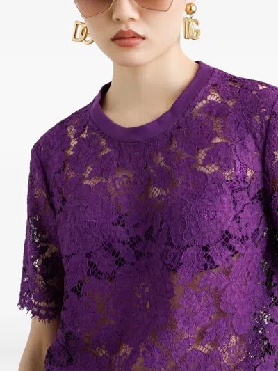 Dolce & Gabbana Lace-detailing T-shirt In Purple