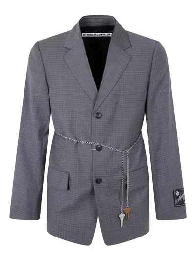 Alexander Wang Tailored Blazer With Chain Belt And Check Pattern In Gray