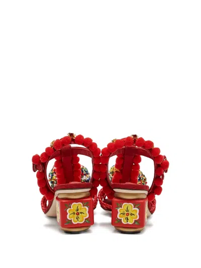 Pre-owned Dolce & Gabbana 60mm Pom-pom Raffia Sandals