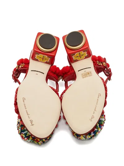 Pre-owned Dolce & Gabbana 60mm Pom-pom Raffia Sandals