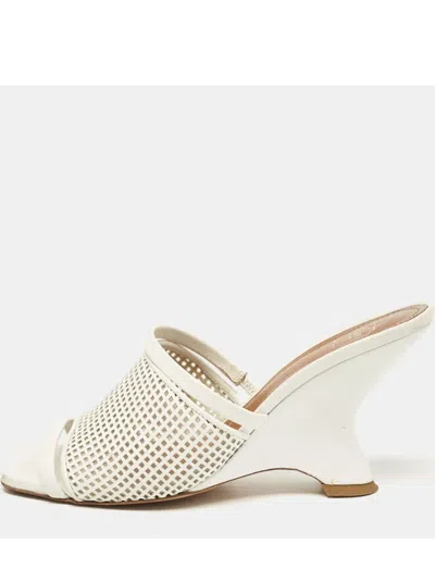 Pre-owned Malone Souliers 80mm Leather Heeled Mules In White