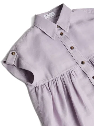 Brunello Cucinelli Pinpoint-gathered Shirt In Purple