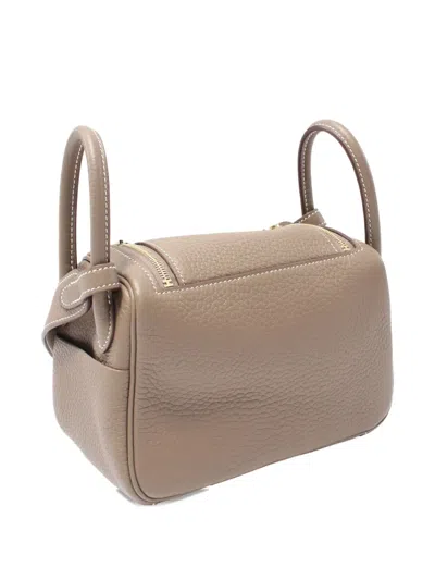 Pre-owned Hermes 2025 Mini Lindy Leather Bag In Brown