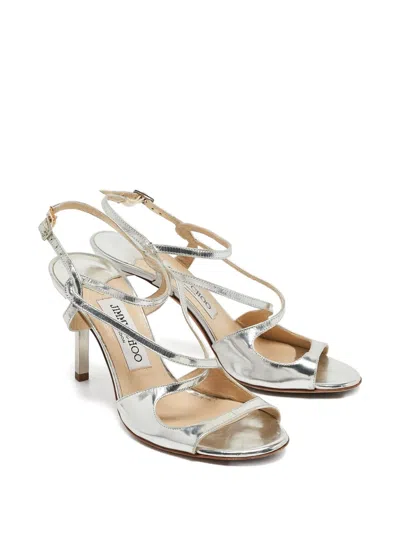 Pre-owned Jimmy Choo 80mm Leather Strappy Sandals In Silver