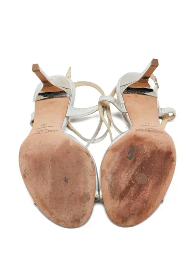 Pre-owned Jimmy Choo 80mm Leather Strappy Sandals In Silver