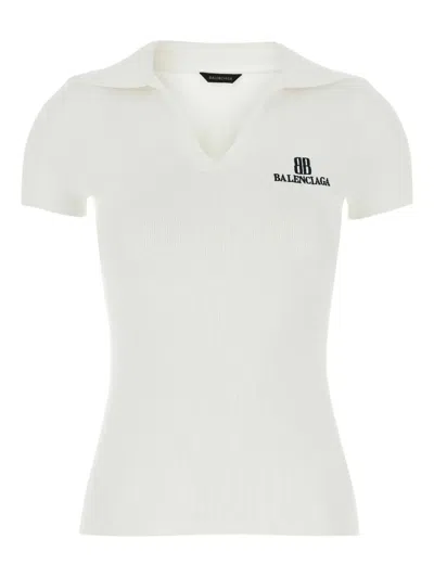 Balenciaga Fitted Viscose Blend T-shirt With Logo Embroidery In White