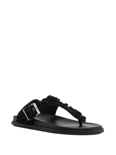 Casadei Textured T-bar Slides In Black