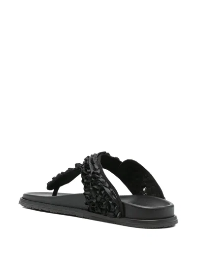 Casadei Textured T-bar Slides In Black