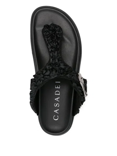 Casadei Textured T-bar Slides In Black