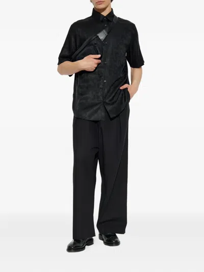 Emporio Armani Geometric-pattern Short-sleeve Shirt In Black
