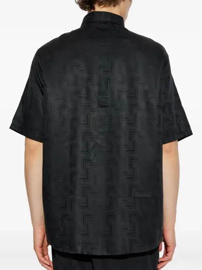 Emporio Armani Geometric-pattern Short-sleeve Shirt In Black