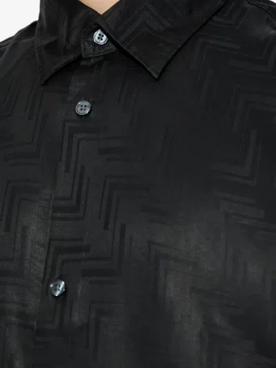 Emporio Armani Geometric-pattern Short-sleeve Shirt In Black