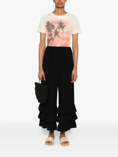 Chloé Ruffled Silk Crepe De Chine Wide-leg Pants In Black