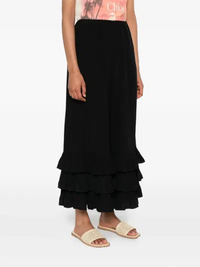 Chloé Ruffled Silk Crepe De Chine Wide-leg Pants In Black