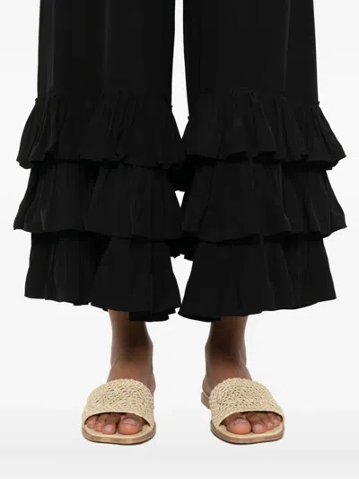 Chloé Ruffled Silk Crepe De Chine Wide-leg Pants In Black