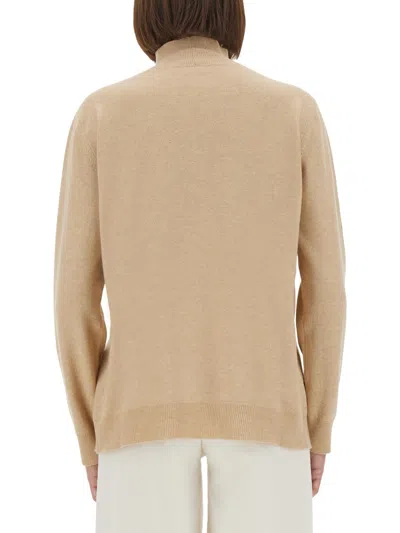 Fabiana Filippi Turtleneck Top With Button Detail And Ribbed Cuffs In Brown