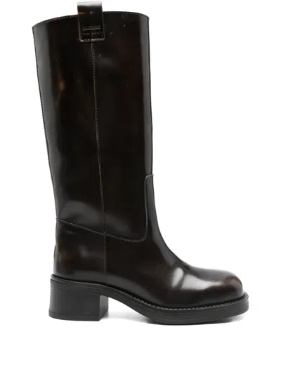 Alohas Calf Leather Biker Boots In Black