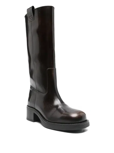 Alohas Calf Leather Biker Boots In Black
