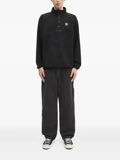 Aape By A Bathing Ape Button-placket Fleece Sweatshirt In Black