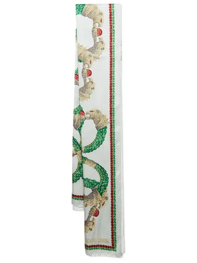 Pre-owned Roberto Cavalli Vintage Silk Scarf In White