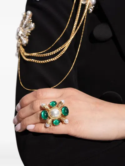 Balmain Crystal-embellished Faux-pearl Ring In Gold