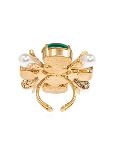 Balmain Crystal-embellished Faux-pearl Ring In Gold