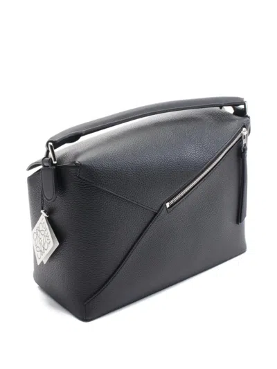 Pre-owned Loewe 2020s Large Puzzle Edge Leather Shoulder Bag In Black
