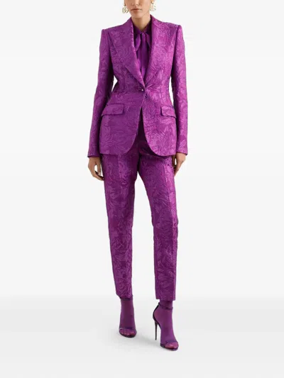 Dolce & Gabbana Floral-brocade Tailored Trousers In Purple