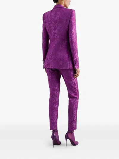 Dolce & Gabbana Floral-brocade Tailored Trousers In Purple