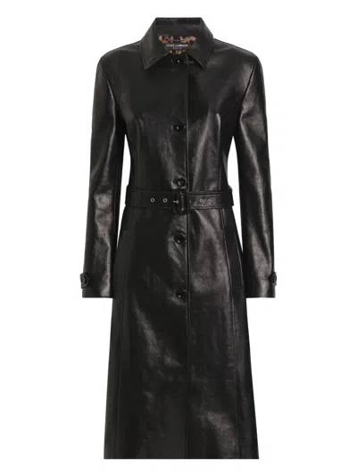 Dolce & Gabbana Leather Coat In Black