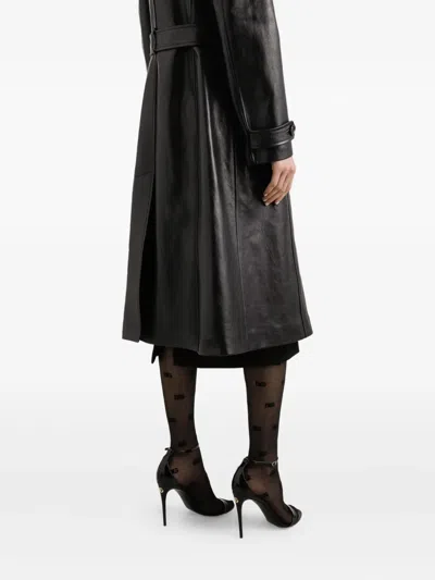 Dolce & Gabbana Leather Coat In Black