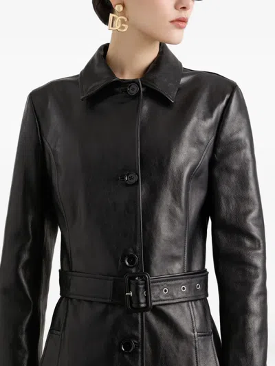 Dolce & Gabbana Leather Coat In Black