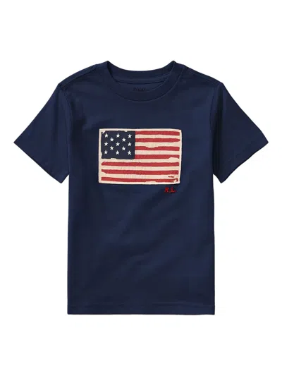 Polo Ralph Lauren Flag Cotton Jersey Tee In Blue