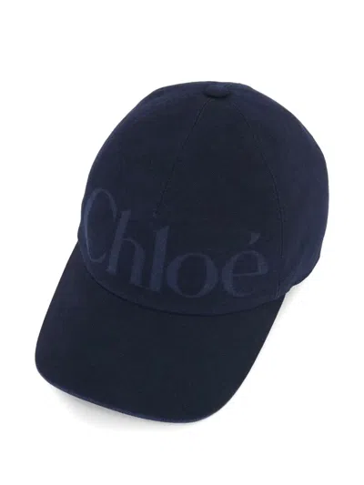 Chloé Faded Cotton Cap With Curved Brim In Blue