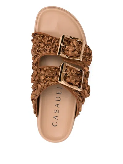 Casadei Birky Buckle-strap Slides In Brown