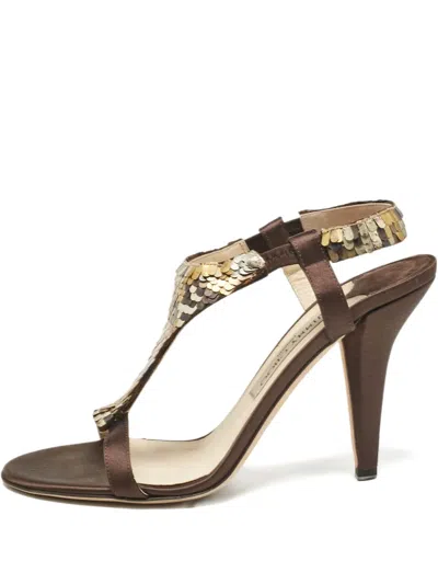 Pre-owned Jimmy Choo 110mm Sequinned Sandals In Brown