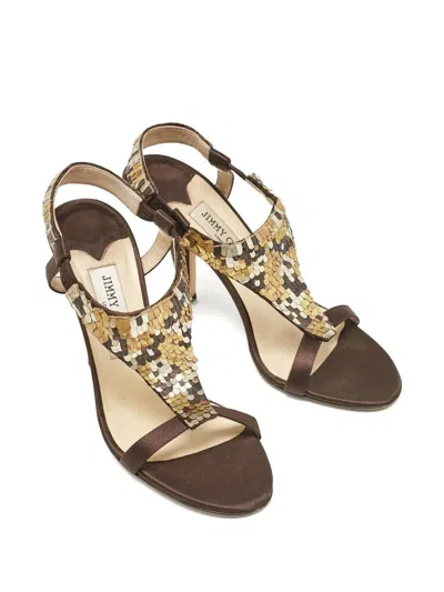 Pre-owned Jimmy Choo 110mm Sequinned Sandals In Brown