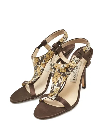 Pre-owned Jimmy Choo 110mm Sequinned Sandals In Brown
