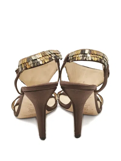 Pre-owned Jimmy Choo 110mm Sequinned Sandals In Brown
