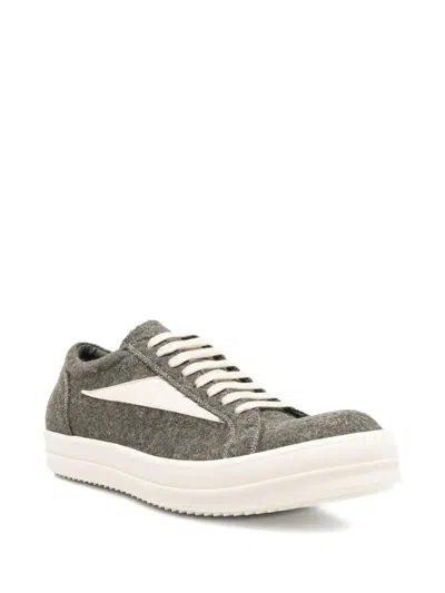 Rick Owens Vintage Leather-trimmed Brushed-wool Sneakers In Green