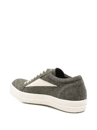 Rick Owens Vintage Leather-trimmed Brushed-wool Sneakers In Green