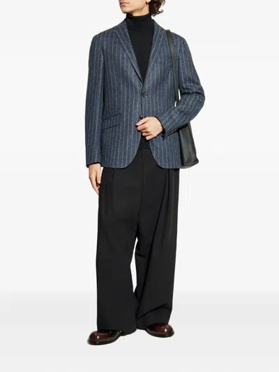 Etro Classic Pinstripe Blazer In Tailored Style In Blue