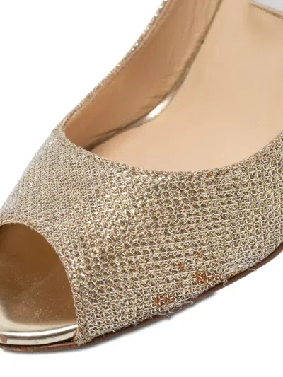 Pre-owned Jimmy Choo 85mm Glitter Wedge Pumps In Gold
