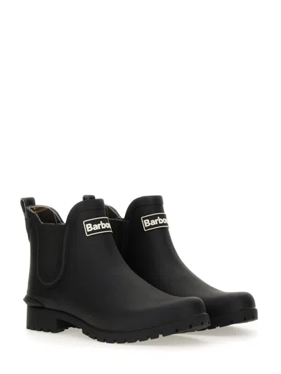 Barbour Wilton Black Rubber Welly Boots In Black