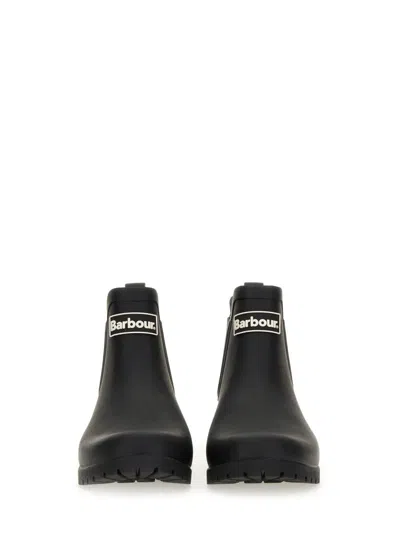 Barbour Wilton Black Rubber Welly Boots In Black