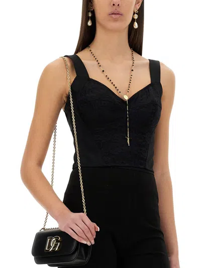 Dolce & Gabbana Jacquard And Lace Sheath Corsetry Bustier In Black