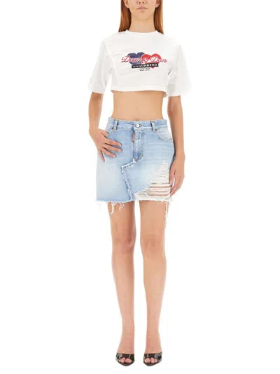 Dsquared2 Gathered Cropped T-shirt In White