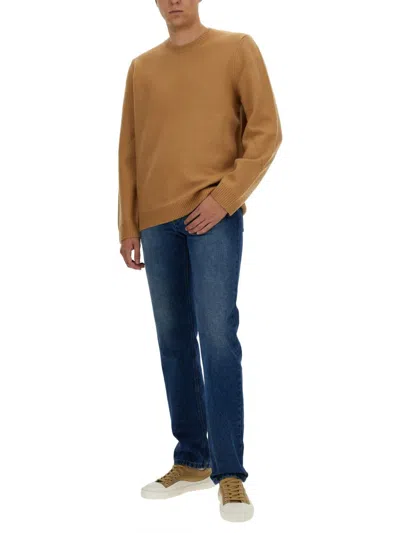 Apc Edward Logo-intarsia Wool Jumper In Brown