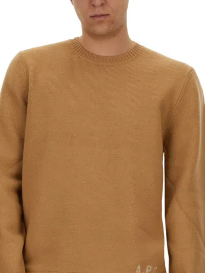 Apc Edward Logo-intarsia Wool Jumper In Brown